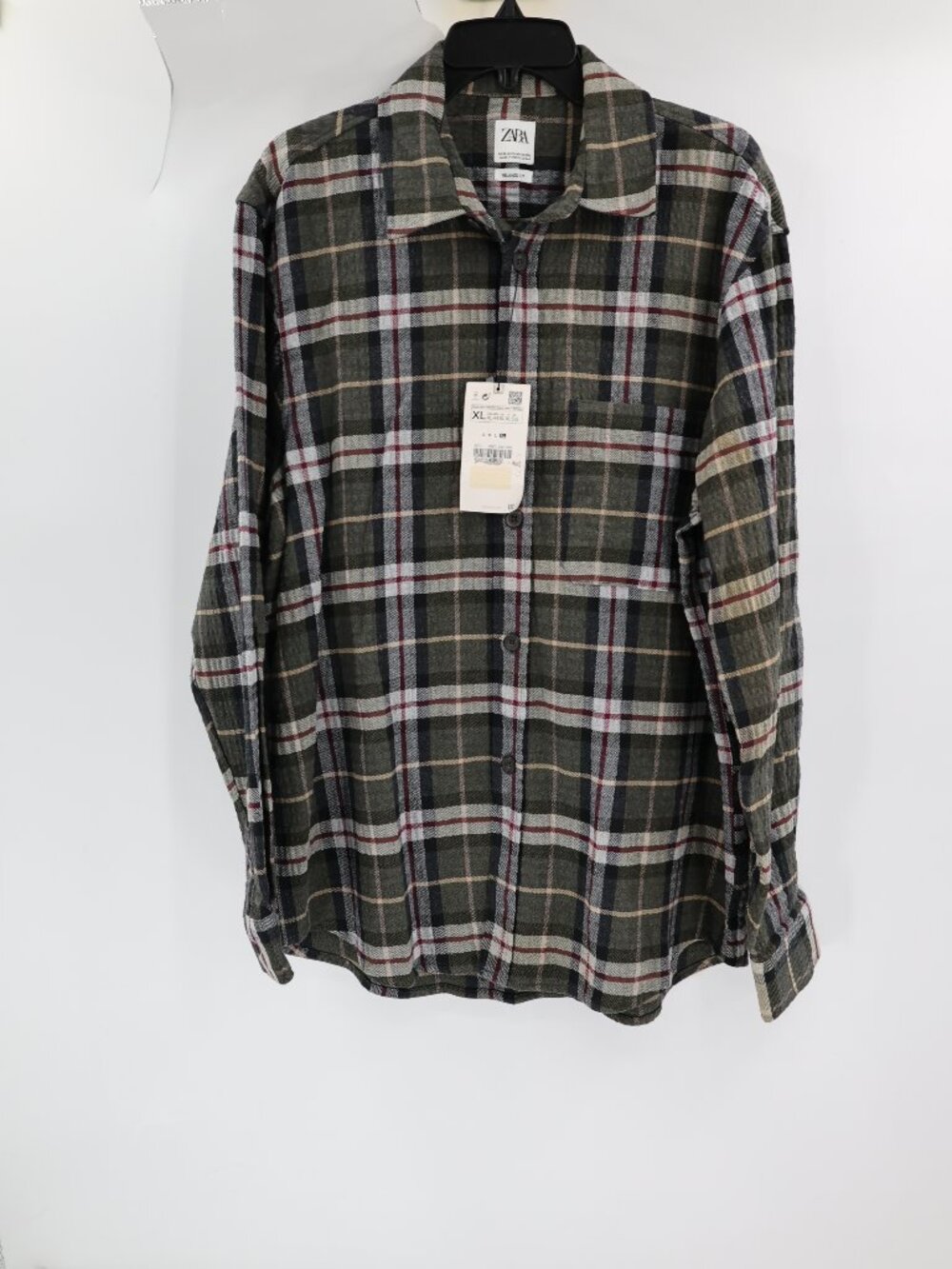 NWT Zara overshirt Mens XL flannel Seersucker shirt Long Sleeve Button Up cotton